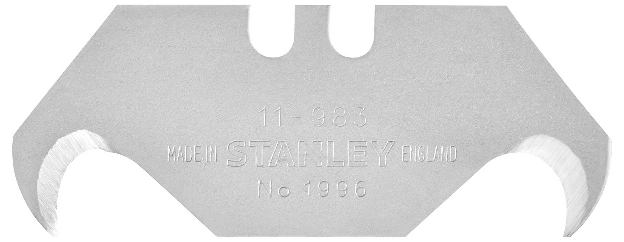 Dwustronny metalowy uchwyt ostrza z napisem 'Stanley England' i numerem '11-983' pośrodku.