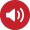 Symbol głośnika na czerwonym tle, przedstawiające poziom głośności lub reprodukcję dźwięku.