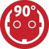 Czerwony symbol z ilustracją gniazda elektrycznego i tekstem '90°' u góry, wskazujący na konkretny rodzaj gniazda lub kąt nachylenia.