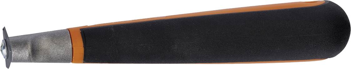 Śrubokręt z czarną rękojeścią i pomarańczową obwódką leży poziomo.