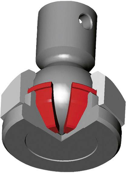 Schematyczny rysunek narzędzia z okrągłą, szarą podstawą i dwoma czerwonymi krawędziami tnącymi.