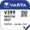 Etykieta baterii do zegarka VARTA, model V399, SR927W, SR57. Zawiera kod QR oraz tekst 'WATCH' oraz 'ED: MM - YYYY'.
