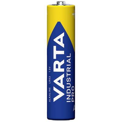 Bateria 'VARTA Industrial Pro', typ AAA, alkaliczna, 1,5V, o niebiesko-żółtej obudowie z białym oznakowaniem.