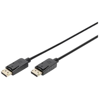 Czarny kabel DisplayPort z dwoma identycznymi złączami, używany do podłączania monitorów do komputerów.
