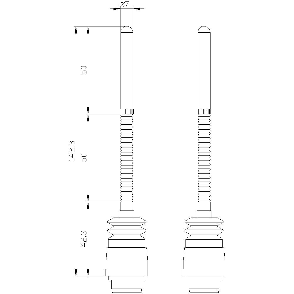 Rysunek techniczny dwóch identycznych, cylindrycznych elementów z podanymi wymiarami: wysokość 142,3 mm, średnica 7 mm, różne wymiary częściowe.