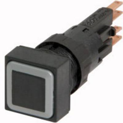 Czarny, kwadratowy przycisk z metalową ramką i trzema miedzianymi zaciskami. Odpowiedni do zastosowań w obwodach elektronicznych.