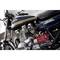 Motocykl z napisem 'Kawasaki' i '900' na owiewce, srebrnymi elementami silnika oraz czerwoną skrzynką narzędziową.