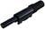Czarny złącz z cylindrycznym stykiem metalowym i obudową z tworzywa sztucznego.