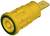 Żółty, cylindryczny elektryczny adapter wtykowy z żebrowaną obudową i metalowym zaciskiem na końcu.