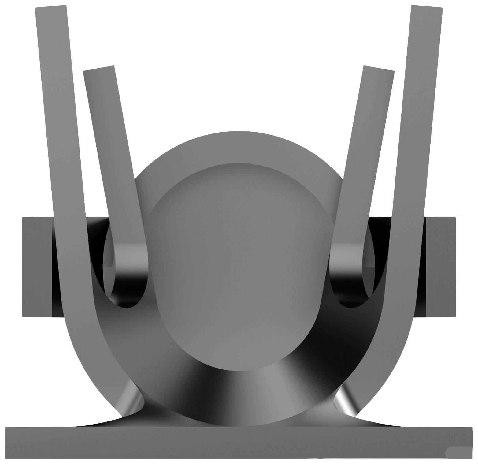 Szare, abstrakcyjne modele 3D z symetrycznymi wygiętymi i prostymi kształtami otaczającymi centralny, kulisty korpus.