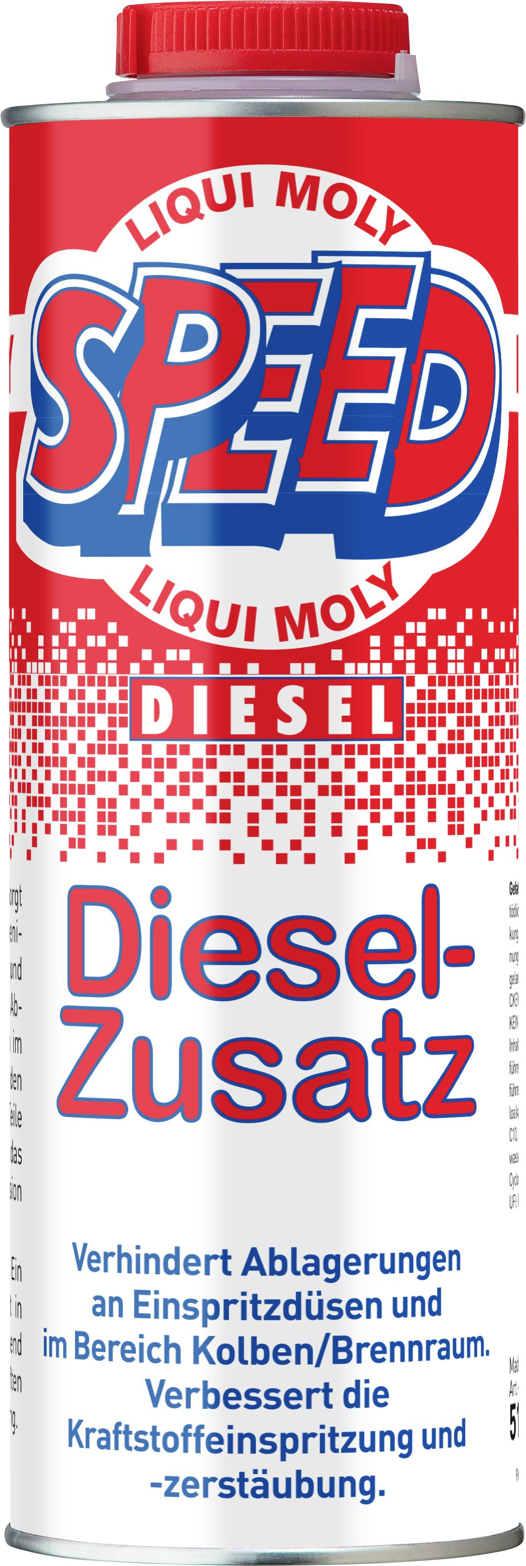 Pojemnik dodatku do oleju napędowego Liqui Moly SPEED z etykietą "Diesel-Zusatz" do zapobiegania osadzinom i ulepszania wвпrysku paliwa oraz rozpylania.
