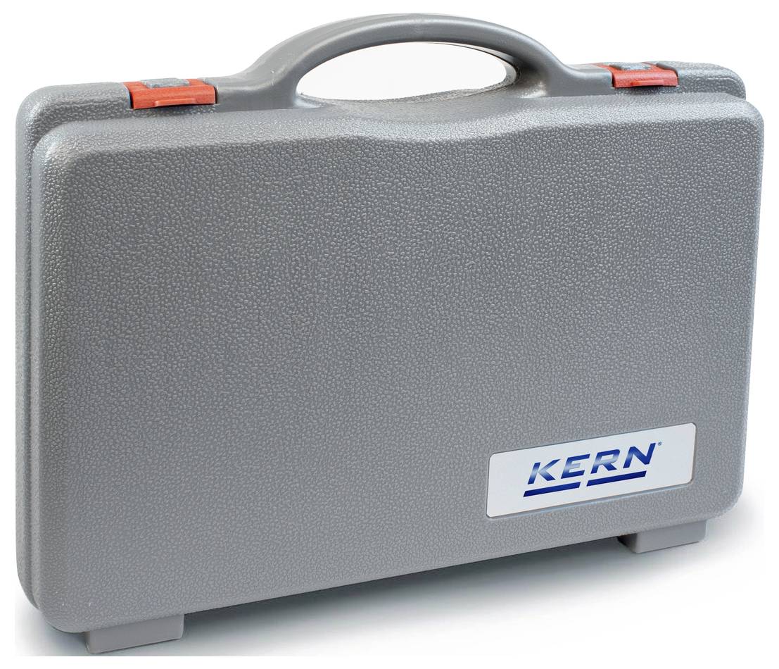 Szary kuferek z uchwytem, na którym widnieje napis 'KERN'.