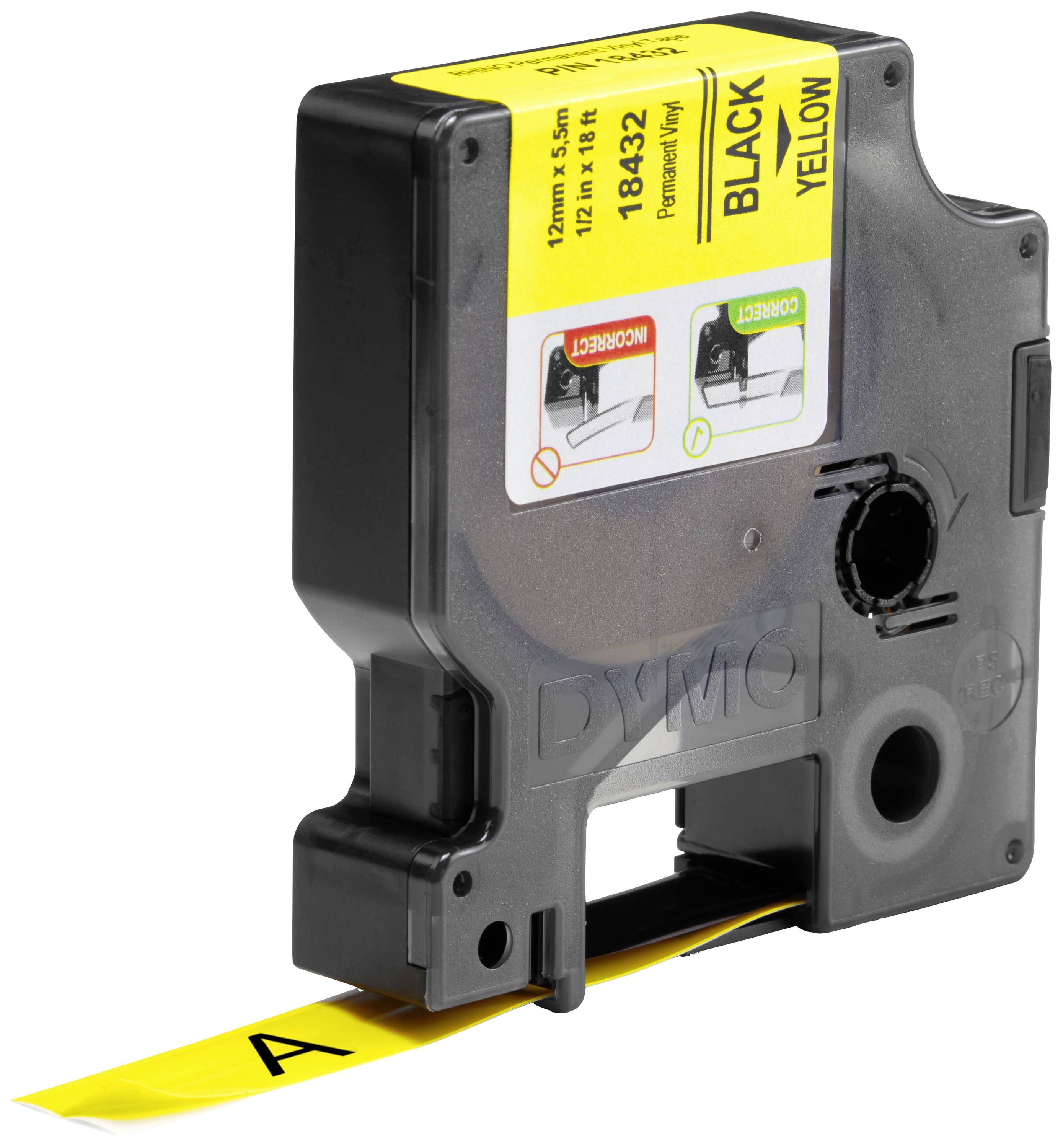 Стрічка для друку DYMO S0718450, 12 мм x 5,5 м, Колір стрічки: жовтий / Колір друку: чорний DYMO S0718450, 12 мм x 5,5 м, Колір ст