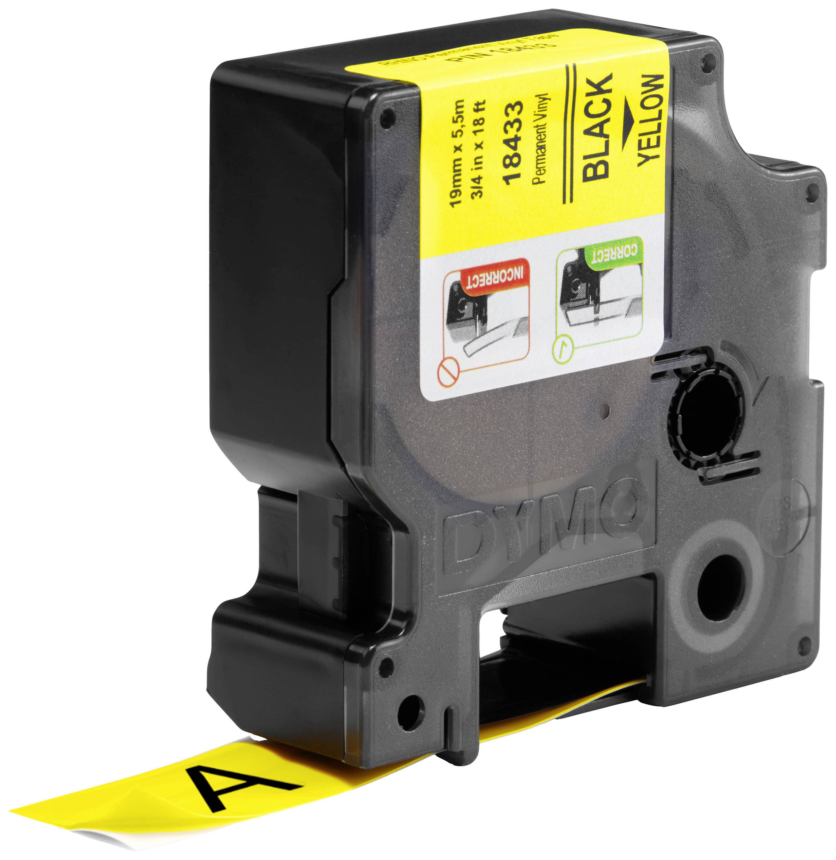 Стрічка для етикеток DYMO S0718470, 19 мм x 5,5 м, колір стрічки: жовтий / колір друку: чорний Стрічка для етикеток DYMO S0718470,