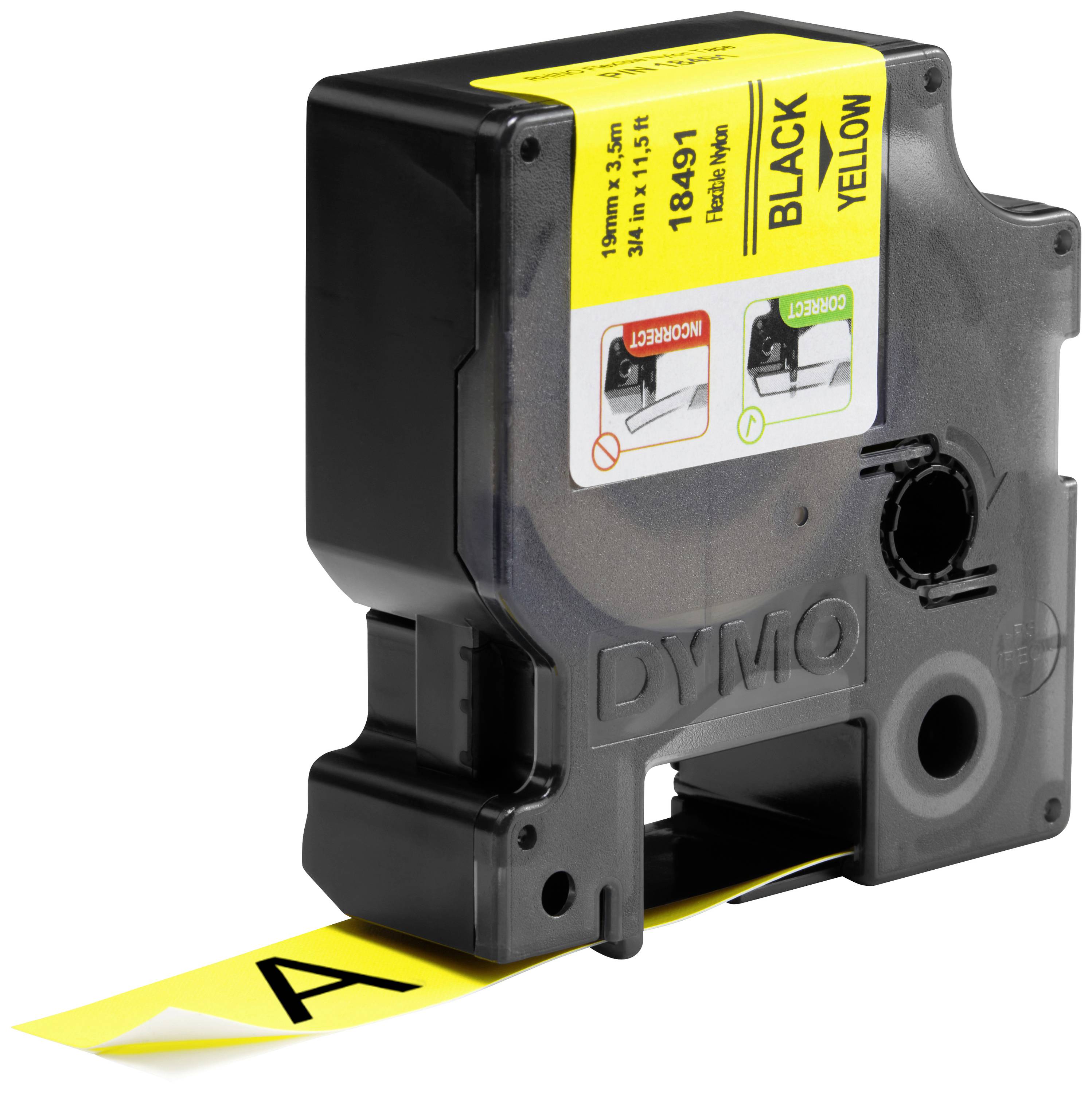 Стрічка для друку DYMO S0718090, 19 мм x 3,5 м, Колір стрічки: жовтий / Колір друку: чорний DYMO S0718090, 19 мм x 3,5 м, Колір ст