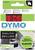 Opakowanie etykiet Dymo w kolorach czarnym i czerwonym. Rozmiar: 9 mm x 7 m. Uwaga: 'Wyprodukowane w Europie', 80% materiału z recyklingu.