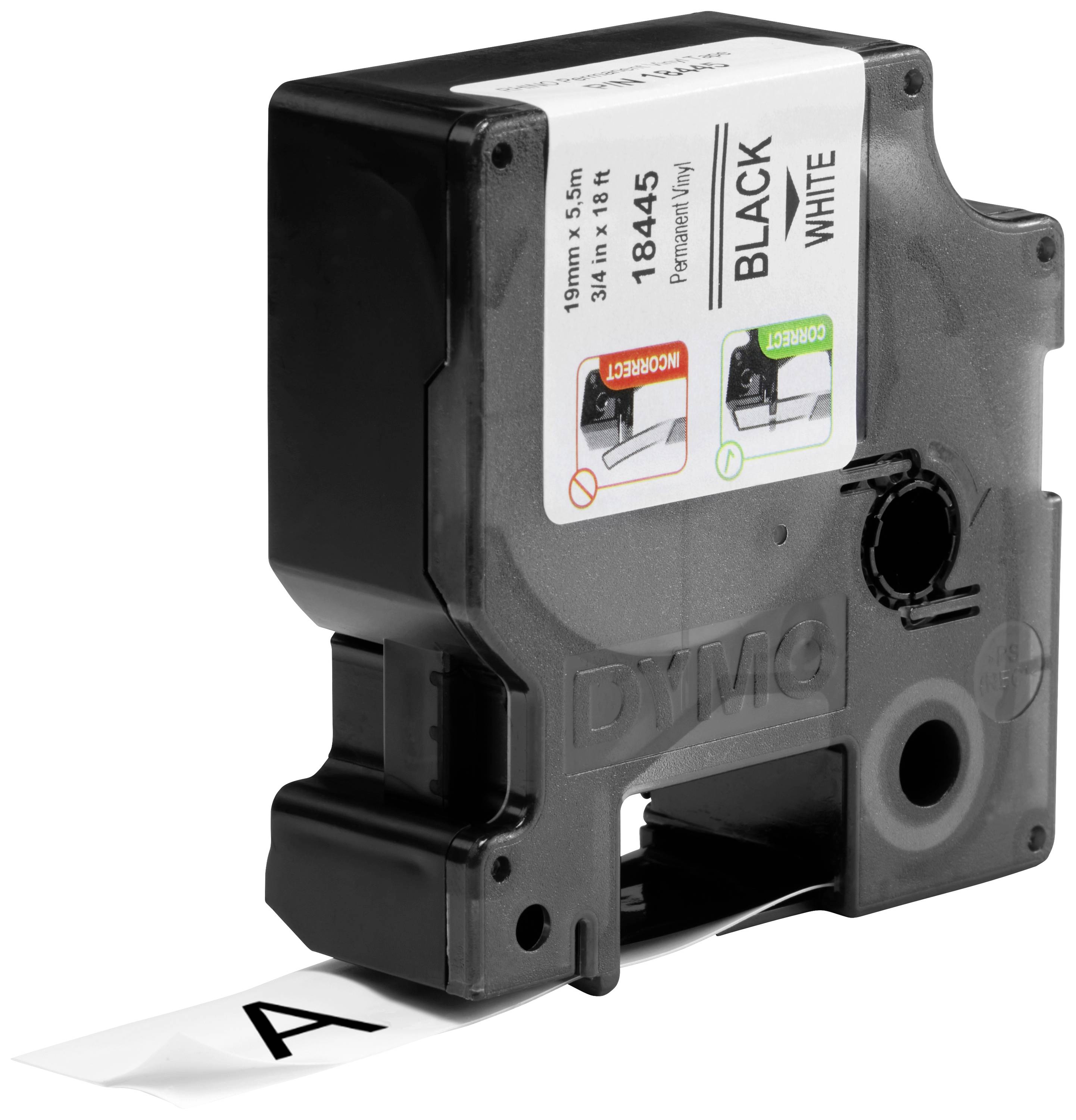 Стрічка для етикеток DYMO S0718620, 19 мм x 5,5 м, колір стрічки: білий / колір друку: чорний Стрічка для етикеток DYMO S0718620, 