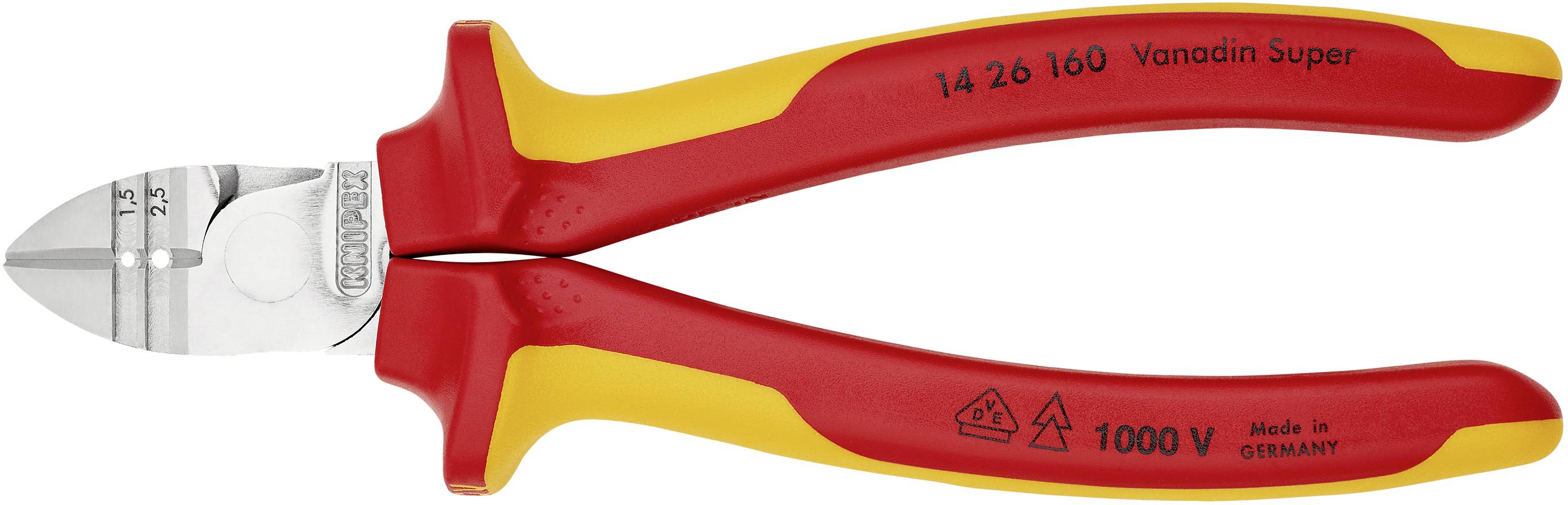 Knipex VDE-Abisolier-Seitenschneider 160mm 1000V 2K-Griffe Knipex 14 26 160 VDE ізольовані бічні фрези з фаскою 160 мм