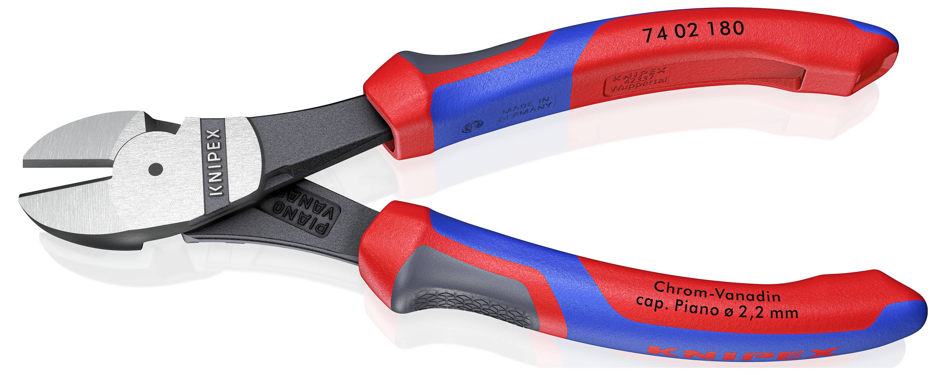 Бокогубці посилені Knipex Kraft-Seitenschneider 180 мм з PVC-Handschutz Knipex 74 02 180, 180 мм, 64 HRC, для майстерні