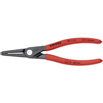 Czerwone szczypce do pierścieni zabezpieczających marki Knipex, model 48 11 J2, odpowiednie do pierścieni wewnętrznych o średnicy 19-60 mm. Wyprodukowane w Niemczech.