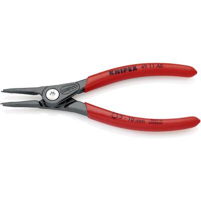Czerwone szczypce špiczaste Knipex, model 49 11 A0, do chwytania małych obiektów, dla rozmiarów od 3 do 10 mm, wyprodukowane w Niemczech.