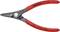 Szczypce Knipex z czerwonymi uchwytami, przeznaczone do pierścieni zabezpieczających wewnętrznych o średnicy od 3 do 10 mm. Wyprodukowane w Niemczech.