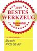 Wyróżnienie 'Najlepsze Narzędzie 2019' przyznane przez Heimwerker Praxis dla Bosch PKS 66 AF w kategorii ręcznych pił tarczowych.