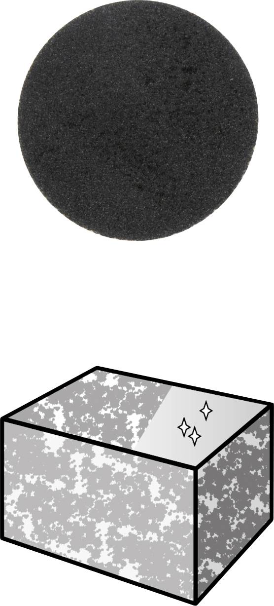 Czarny okrąg nad szarym, lśniącym sześcianem.