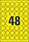 Liczba '48' na środku żółtego tła, otoczona niebieskimi kołami.
