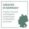 Wyprodukowane w Niemczech. Produkt opracowany i wyprodukowany w Niemczech z surowców z Europy. Z zaznaczoną mapą Europy.