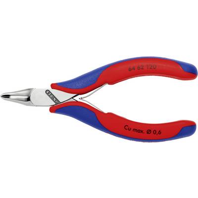 Szczypce precyzyjne do elektroniki Knipex, czerwono-niebieskie, izolowane do pracy z elementami elektronicznymi, maksymalnie do 0,6 mm średnicy.