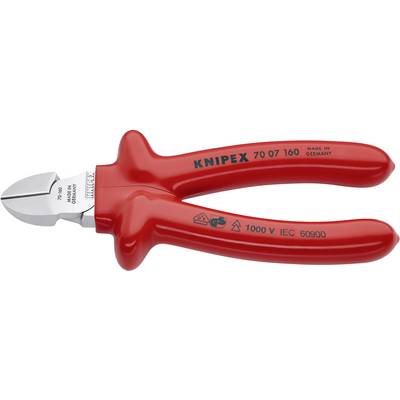 Czerwone szczypce boczne marki Knipex, model 70 07 160, z napisem 'Made in Germany' oraz '1000 V IEC 60900'.