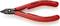 Czerwone szczypce boczne Knipex z czarną głowicą tnącą, przeznaczone do cięcia miedzi do 1,3 mm i twardych materiałów do 0,6 mm.