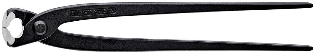 Czarne szczypce tnące z zakrzywioną krawędzią tnącą, odpowiednie do cięcia drutu i gwoździ.