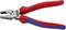 Szczypce uniwersalne Knipex z czerwonymi i niebieskimi uchwytami, przeznaczone do chwytania i cięcia cienkich materiałów, szczególnie przydatne do drutu fortepianowego.