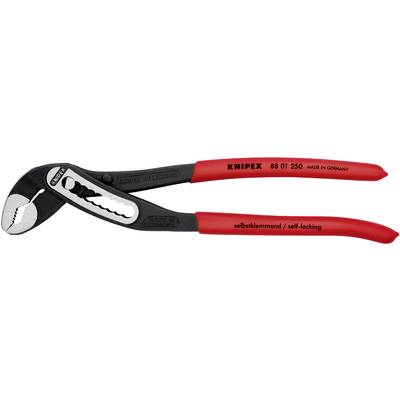 Szczypce Knipex z czerwoną rączką, z napisem 'Knipex 88 01 250, made in Germany', przeznaczone są do chwytania i przytrzymywania obiektów o różnych kształtach.