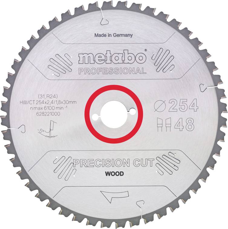 Metabo PRECISION CUT WOOD - PROFESSIONAL 628221000 Tarcza tnąca z węglików spiekanych 254 x 30 x 1.8 mm Liczba zębów: 48