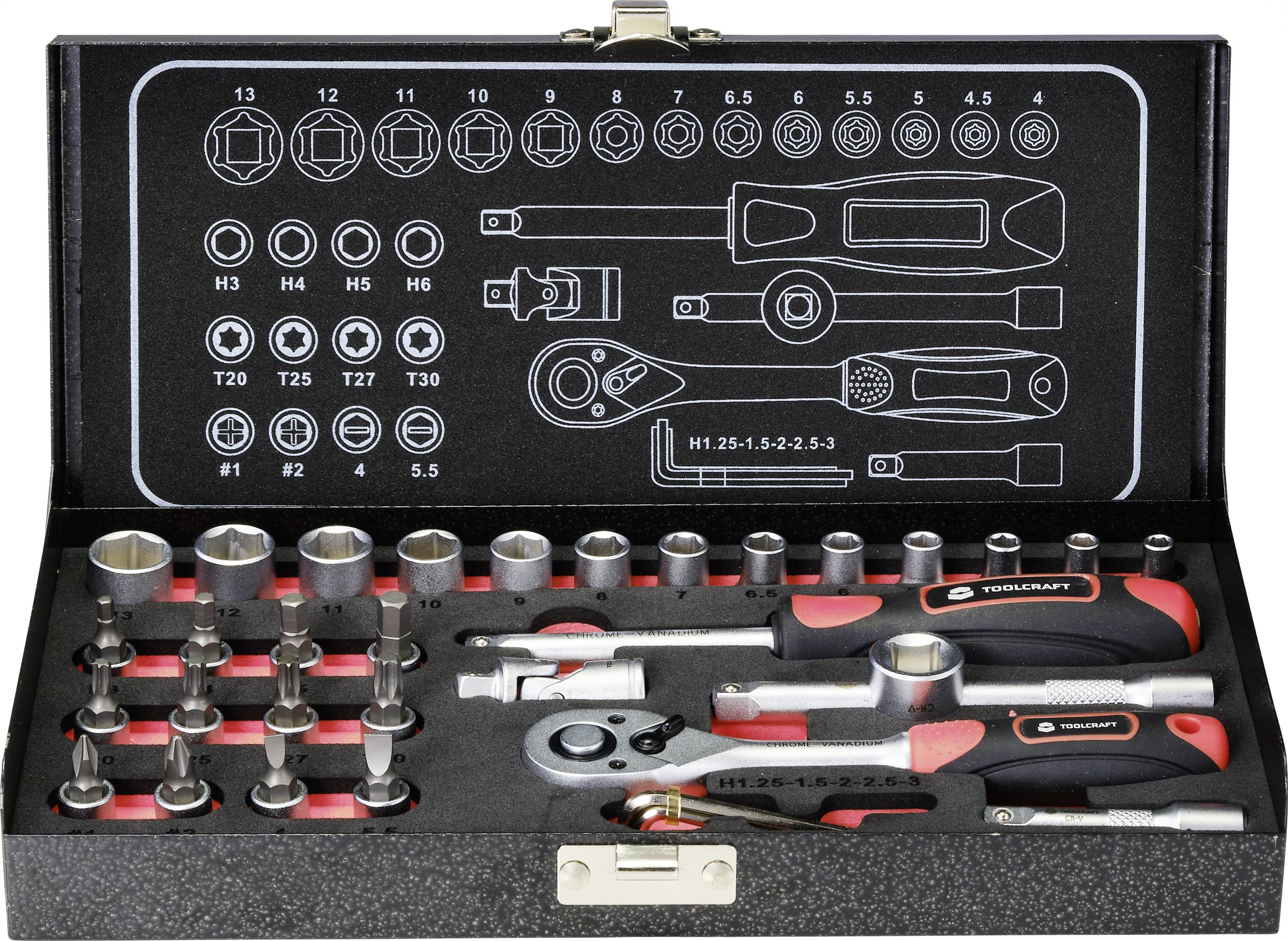 Торцеві ключі TOOLCRAFT 826363 з тріскачкою, 1/4