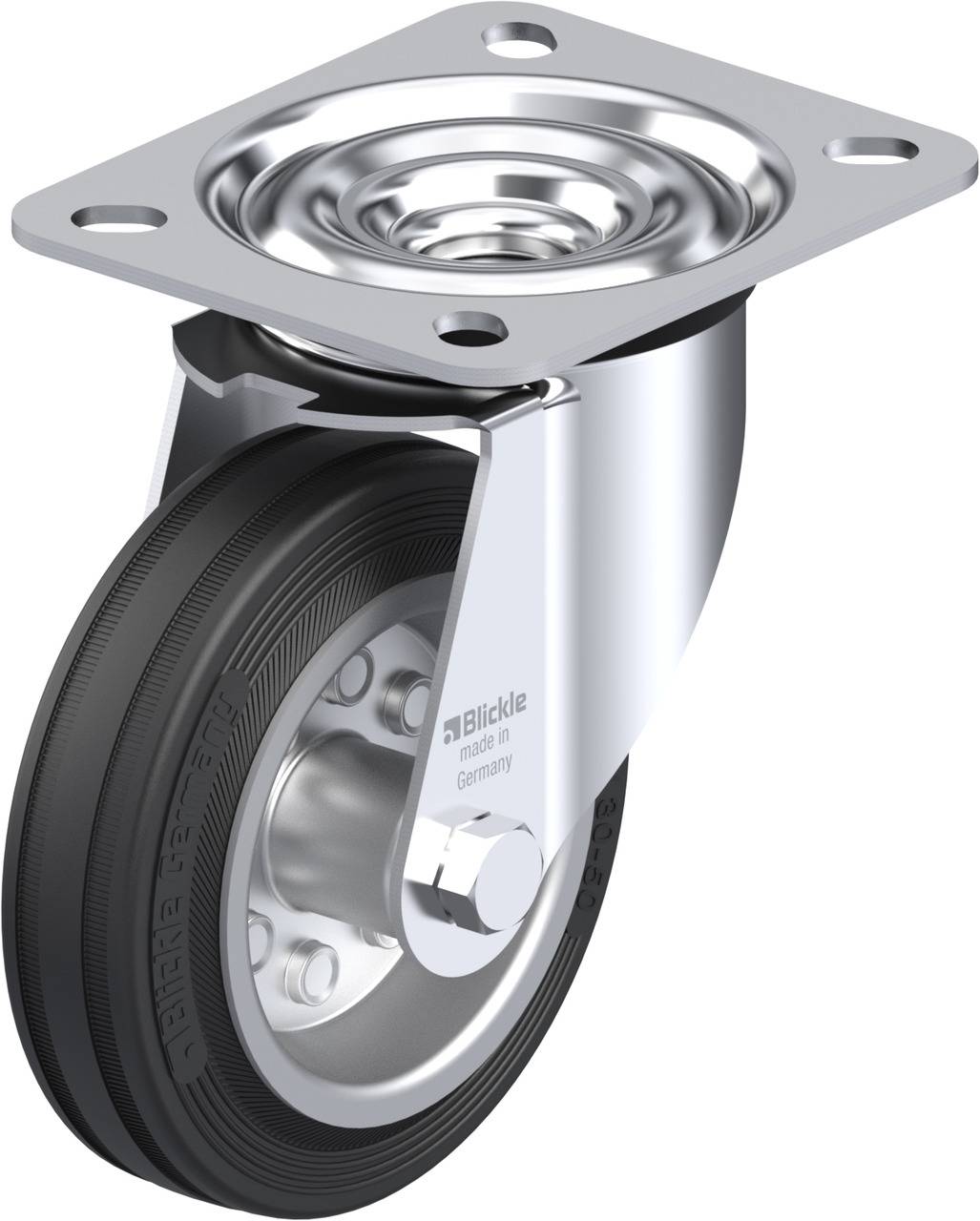 Поворотні колеса з болтовим кріпленням, з гуми та сталевого листа, з підшипником ковзання, 100 мм