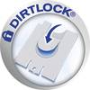 Logo 'DIRTLOCK®' z przedstawionym w stylu graficznym workiem na pył oraz strzałką wskazującą na system zamykania. Symbolizuje skuteczną kontrolę pyłu.