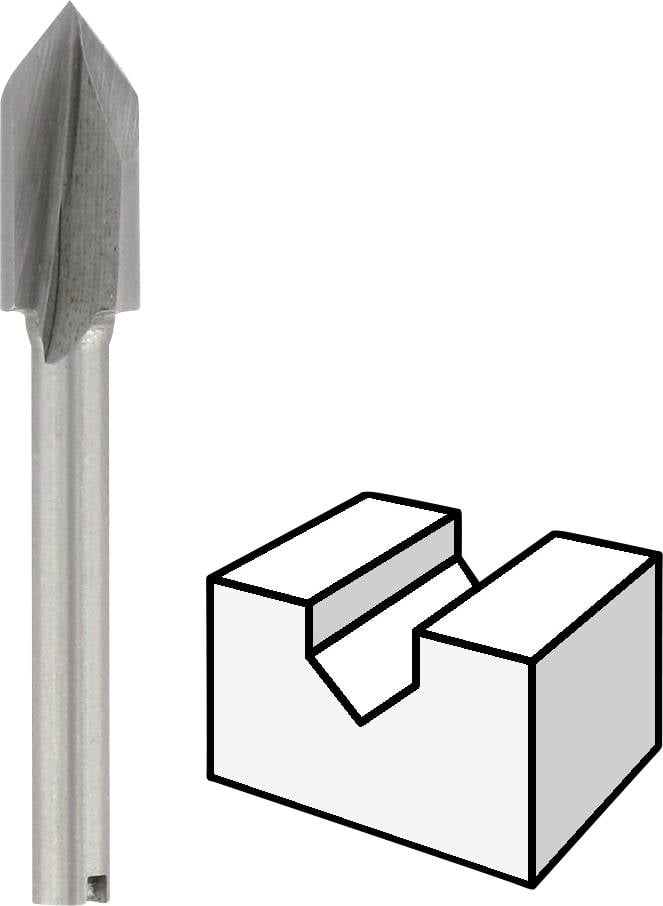 Frez i przekrój wyżłobienia; przedstawia narzędzie i wynikający kształt.