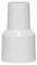 Biały adapter z tworzywa sztucznego o stożkowatym kształcie. Zwężający się ku górze, szerszy u dołu, prawdopodobnie element wyposażenia odkurzacza.