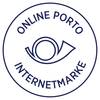 Logo Poczty Niemieckiej z ustyliozwanym rogiem pocztowym oraz napisem 'Online Porto, Znaczek Internetowy'.
