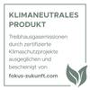 'Produkt neutralny klimatycznie. Emisje gazów cieplarnianych wyrównane certyfikowanymi projektami ochrony klimatu i potwierdzone przez fokus-zukunft.com'