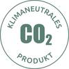 Okrągła pieczęć z napisem 'Produkt neutralny klimatycznie CO2', z dużym napisem 'CO2' pośrodku.