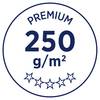 'Premium 250 g/m²' niebieskim drukiem na białym tle, poniżej pięć gwiazd w rzędzie.