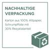 'OPAKOWANIE EKOLOGICZNE. Karton z 100% makulatury, folia termokurczliwa z 30% zawartością surowców wtórnych.' Karton z symbolem recyklingu.