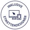 Okrągłe logo przedstawia komputer i smartfona. Nad komputerem widnieje napis 'Włącznie z projektantem etykiet'.