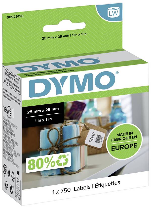 Etykiety do drukarek etykiet DYMO S0929120, 25 x 25 mm, Etykieta uniwersalna, biały