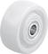 Biała rolka z tworzywa sztucznego z wbudowanym łożyskiem kulkowym metalowym, odpowiednia do lekkich zastosowań przemysłowych.